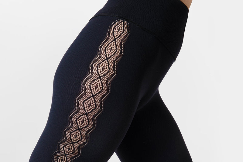 The Charmer Leggings  Seamless Footless Lace Tights Black Pattern By  Hēdoïne