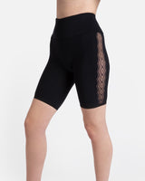 Hedoine seamless black bike shorts with lace detail high-waisted shaping bike shorts for women