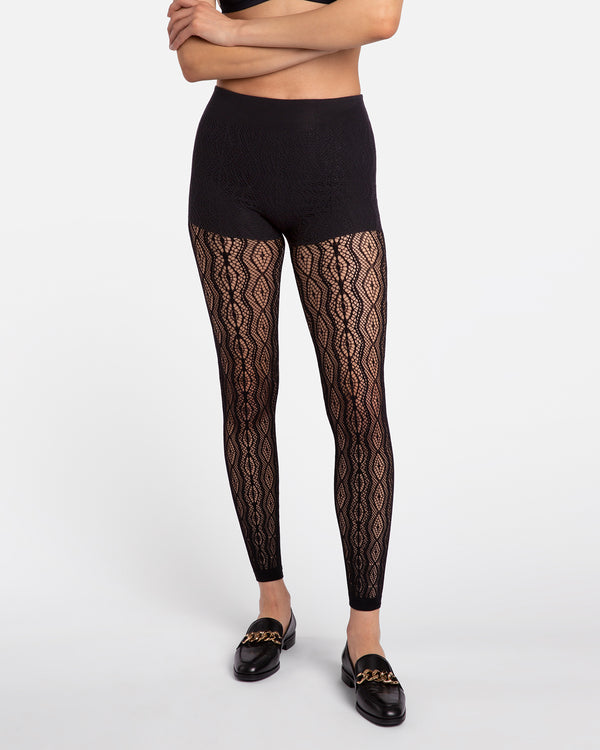Hedoine black lace leggings high waisted sexy leggings for women