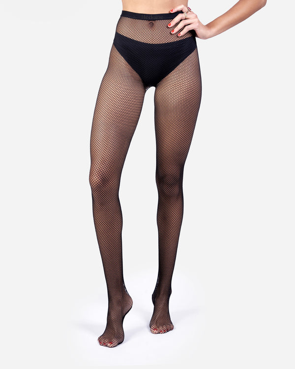 Wolford Fishnetsexy Fishnet Tights For Women - Solid Black Lace Stockings  With Garter
